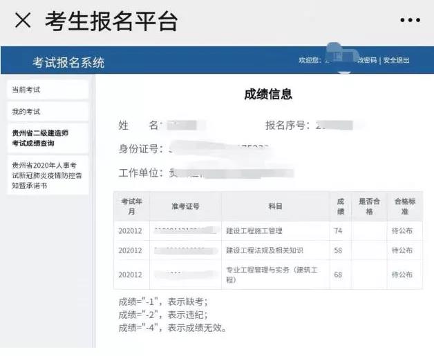 注意！二建查成绩时显示-4 ？当次全部科目考试成绩取消？